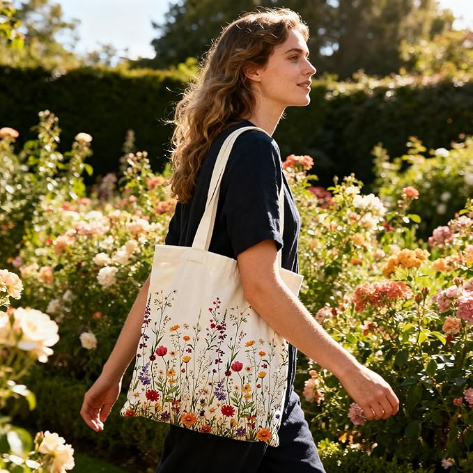 Double-Sided Canvas Tote Bag for Women with Magnetic Snap, Wide Strap & Inner Pocket for Work, Shopping, Travel