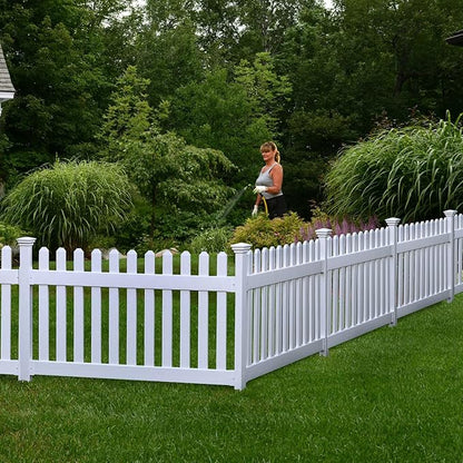 3ft H x 6ft W (1 Panel + 1 Post) No Dig WamBam Newport Fence Kit, White Vinyl Picket Fence, Easy Install Outdoor Barrier for Backyard or Patio, DIY Decorative Border, ZP19002