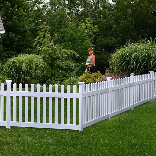3ft H x 6ft W (1 Panel + 1 Post) No Dig WamBam Newport Fence Kit, White Vinyl Picket Fence, Easy Install Outdoor Barrier for Backyard or Patio, DIY Decorative Border, ZP19002