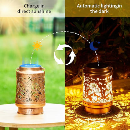 2 Pack Solar Lanterns Outdoor Waterproof, Hanging Metal Dragonfly and Sunflower Decorative Lights for Garden Patio Yard Porch Pathway, Solar Powered Outdoor Lantern Gifts for Women Mom Grandma