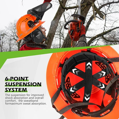 GREEN DEVIL Industrial Chainsaw Helmet with Face Shield Built in Visor and Ear Muffs 4 in 1 System ANSI Z89.1 Safety Hard Hat Adjustable Headgear Ideal for Forestry and Arborist Work Full Brim Style