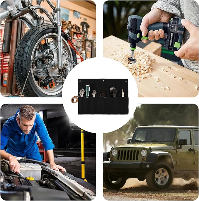 Chisel Roll,Small Tool Roll Pouch,Tool Roll Bag Organizer, Heavy Duty Waxed Canvas Tool Bag, Multi-Purpose Roll-Up Storage Bag for Hand Tools Holder with 6 Pockets Wrench Roll Up Pouch