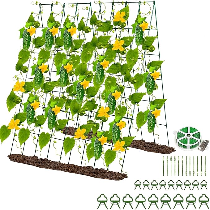 2 Pack Cucumber Trellis for Raised Garden Bed, 42"X 16" A-Frame Garden Trellis, Metal Climbing Plants Support Trellis for Tomato, Beans,Vegetables