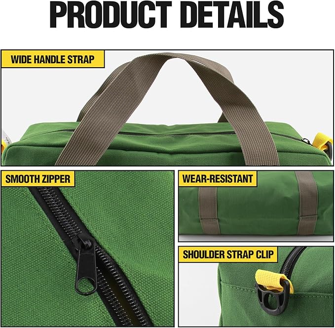 12 Inch Small Tool Bag, Canvas Tool Storage Bag, Large Capacity Multipurpose Zipper Soft Tote Organizer Pouch, for Electrician, Plumbing, Gardening,Tools Bags for Men