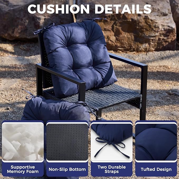 IASEAHK Outdoor Chair Cushions Set of 4, 19" x 19" x 5", Waterproof Outdoor Seat Cushions for Patio Furniture, Fade-Resistant Patio Chair Cushion, Dining Wicker Chair Pads for Porch Garden, Navy Blue