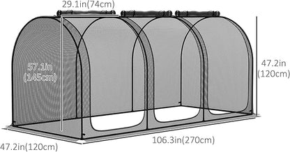 Outsunny 9' x 4' Crop Cage, Plant Protection Tent with Three Zippered Doors, Steel Frame, Storage Bag and 4 Ground Stakes, for Garden, Yard, Lawn, Black