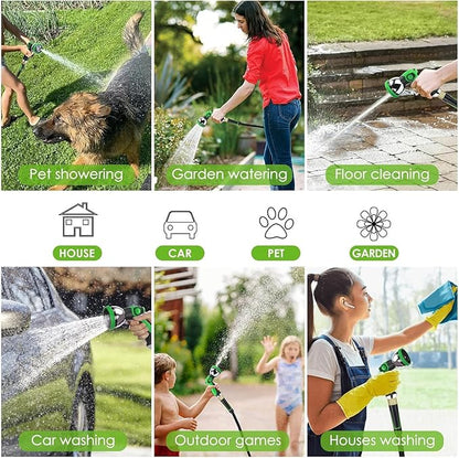 Garden Hose 100 ft, Non-Expandable Ultra-Lightweight Flexible Hose with 360° Dual-End Anti-Kink Design, 10-Pattern Spray Nozzle, 500 PSI Leak-Proof, 96-Strand Braided Fabric, Storage Strap
