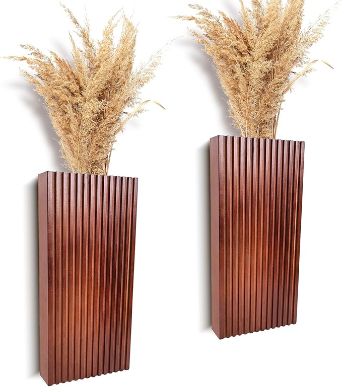 2PCS Wood Wall Planter for Indoor Plants, Wooden Hanging Planter for Dried Flowers and Artificial Greenery Plants, Wooden Pocket Vases,Modern Farmhouse Wood Wall Decor for Living Room,Bedroom,Bathroom
