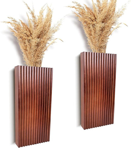 2PCS Wood Wall Planter for Indoor Plants, Wooden Hanging Planter for Dried Flowers and Artificial Greenery Plants, Wooden Pocket Vases,Modern Farmhouse Wood Wall Decor for Living Room,Bedroom,Bathroom