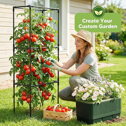 Raised Garden Bed with Tomato Cages，52"/4.3ft Tomato Planter with Trellis,Adjustable Height,Self Watering Planter Box for Vegetables & Climbing Plant Indoor Outdoor Balcony Patio (2)