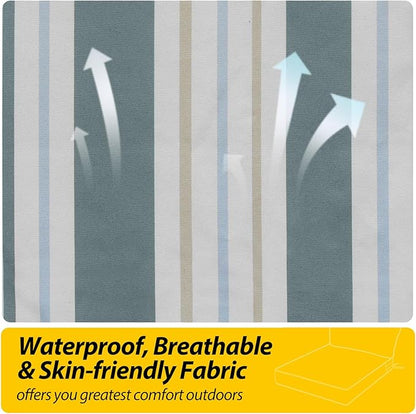 AAAAAcessories Outdoor Seat Cushions for Chairs, Fade-Resistant, Waterproof Patio Furniture Replacement Cushions, 25.5" x 25.5" x 5" + 25.5" x 13.5", Slate Gray Blue Coastal Stripe