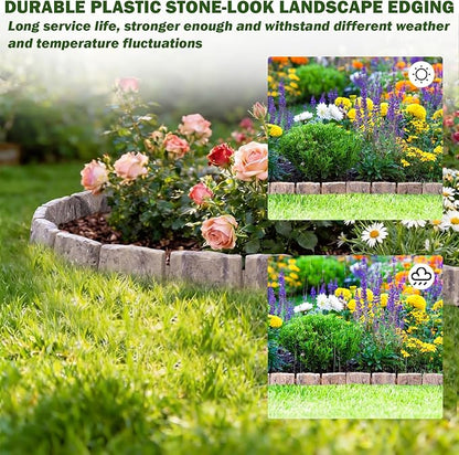Landscape Edging Garden Edging Border Faux Stone Edging,91FT x 2.75 in Tall Decorative Stone-Look Garden Border for Flower Bed Edging,Yard Edging,Lawn Trees and Gardens,with Anchoring Spikes,Brown