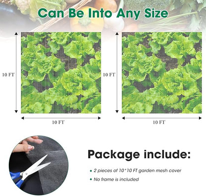 Unves 2 Pack 10 x 10 FT Garden Netting, Insect Bird Mosquito Netting for Garden Protection Vegetable Fruits, Ultra Mesh Raised Bed Plant Covers Protect Plants from Birds Bugs
