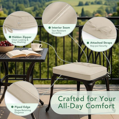 Outdoor Chair Cushions Set of 4: Waterproof & Fade Resistant Patio Furniture Cushions - 19 x 19 x 2 Inch Non Slip Round Corner Seat Cushion Pads with Removable Cover for Garden Yard Lawn, Cream