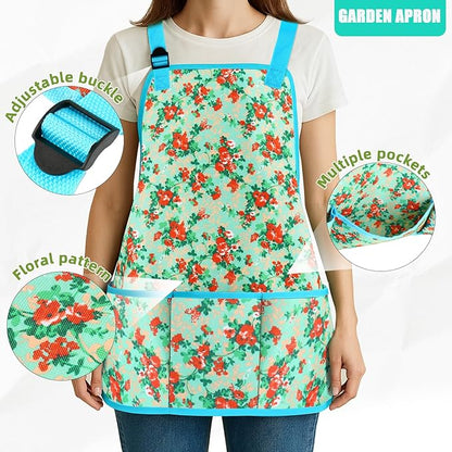 Garden Tools Set, JUMPHIGH 10 PCS Heavy Duty Gardening Tools Includes Hand Trowel Rake Weeder Pruner, Gardening Gifts for Women, Garden Kit with Tote Bag, Apron, Gloves, Kneeling Pad