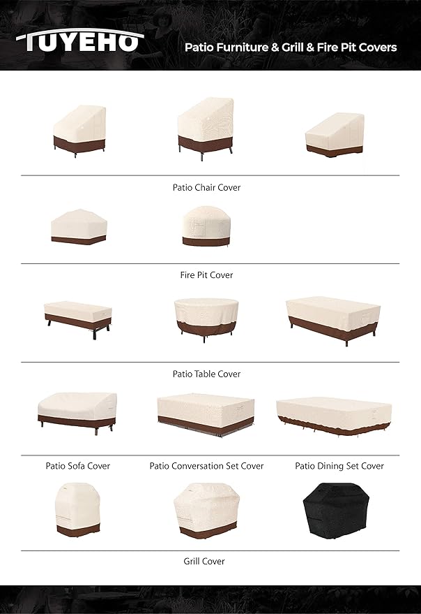 Tuyeho Patio Furniture Set Cover 124 x 84 x 28 inch, Heavy Duty Oxford Fabric Outdoor Dining Set Cover, Waterproof & Weather Resistant, for Your Outdoor Rectangular Table and Chairs (Beige & Brown)