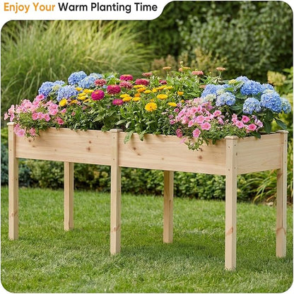 NEWBULIG Raised Garden Bed with Legs 72x23x30in,Elevated Wood Planter Box Stand for Outdoors Garden Balcony Courtyard, Natural Wood 600 Pound Capacity for Planting Herbs Flowers Vegetables