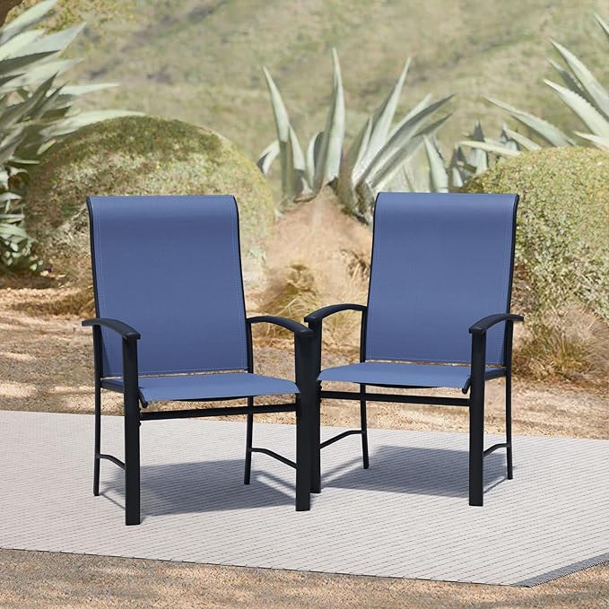 Patio Dining Chairs Set of 2, Outdoor Dining Chairs with High Back, Metal Outdoor Chair Set with Comfort and Durability, Patio Chair for Deck Lawn Kitchen Garden Backyard, Blue