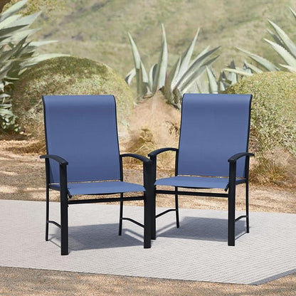 Patio Dining Chairs Set of 2, Outdoor Dining Chairs with High Back, Metal Outdoor Chair Set with Comfort and Durability, Patio Chair for Deck Lawn Kitchen Garden Backyard, Blue