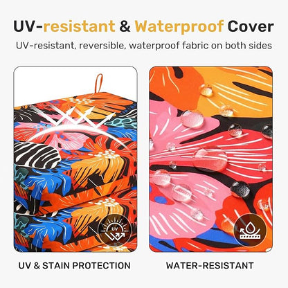 UNIKOME Outdoor Chair Cushions Pack of 4, Water Resistant Patio Cushions with Ties, High Density Sponge Filling Square Corner Seat Cushions for Outdoor Furniture, 18.5"*16"*3", Colored Flower