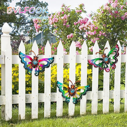 Garden Decor Clearance Metal Butterfly Wall decor 3D Wall Art Hanging Sculpture for Patio Fence, Set of 3, 9 inch, Indoor Outdoor Gift for Family