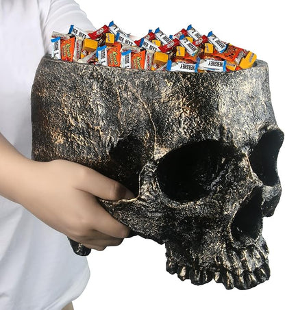 7lb Capacity Extra Large Halloween Skull Candy Dish - Deep Skull Head Halloween Candy Bowl Holder Artificial Resin Skulls Decor Indoor Outdoor Table Centerpieces Flower Pot Plant Office Pen Holder