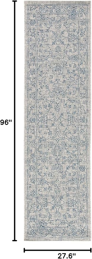 SAFAVIEH Washable Rug Outdoor Courtyard Collection - 2'3" x 8' Runner, Grey & Navy, Non-Shedding & Easy Cleaning, Ideal for Patio, Entryway, Mudroom, Hallway, Kitchen (CY8680-36812)
