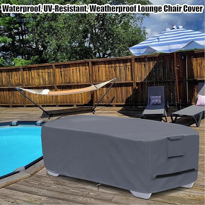 Outdoor Chaise Lounge Cover for 4-6 Stackable Patio Chaise Lounge Chairs, Waterproof, Durable Polyester Fabric 80 x 32 x 40 Inch Pool Lounge Chair Covers for Winter Storage (Grey)