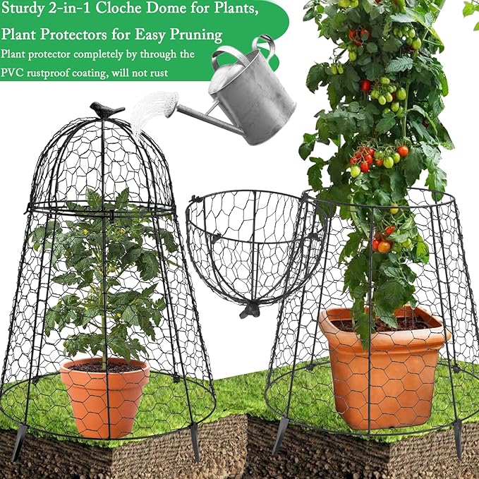 COATTOA Plant Protector Chicken Wire Cloche 8 PCS, Plant Protectors from Animals, 18.7×12 Inch Large Garden Cloches for Plants, Sturdy 2-in-1 Cloche Dome for Plants, Plant Protectors for Easy Pruning
