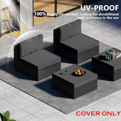 9 Piece Outdoor Patio Waterproof Cushion Covers, Fits 4-Seat Wicker Rattan Sectional Couch Chair Furniture Cover Replacement Set - Fade-Resistant Patio Cushion Covers with Zipper (Cover Only)