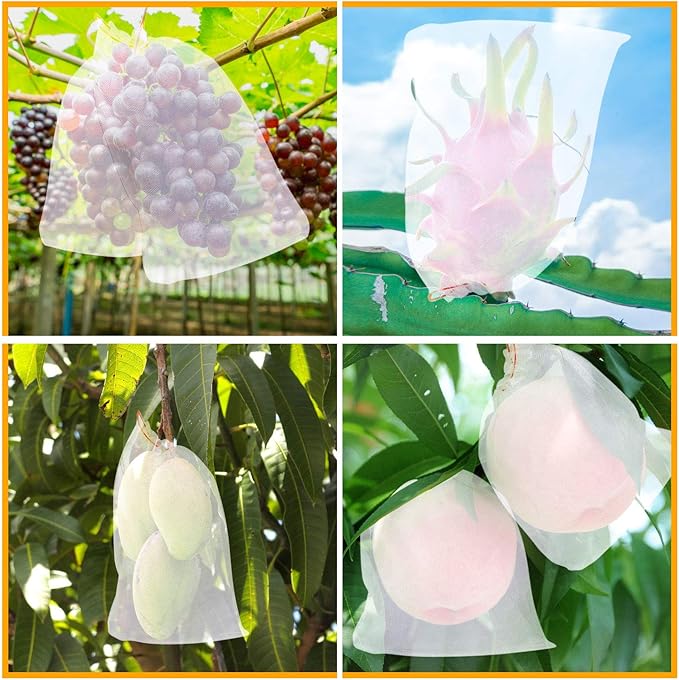 Kikhope 100Pcs Fruit Protection Bags, 6"x4" Garden Netting Bags with Drawstring, Fruit Netting Bags, Netting Barrier Bags for Protecting Fruits and Vegetables