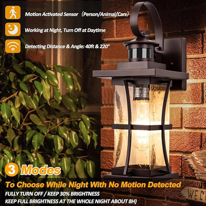 Large Oil Rubbed Bronze Motion Sensor Outdoor Lights 15.5inch - Dusk to Dawn Outdoor Lighting, Waterproof Porch Lights Outdoor Wall Sconce, Exterior Light Fixtures for House, Garage Anti-Rust
