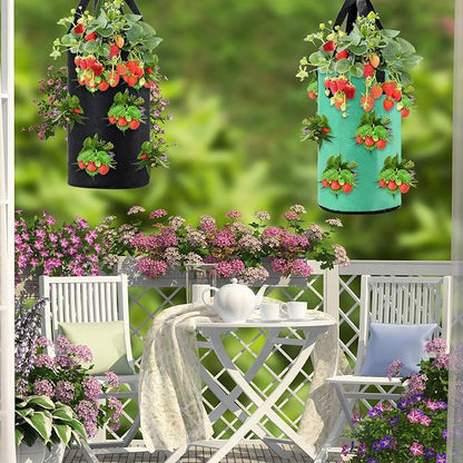 6 Pieces 3 Gallon Tomato and Herb Planter Hanging Aeration Fabric Strawberry Grow Bags Hanging Strawberry Planter Upside Down Tomato Plant Hanger Vegetable Planting Bags for House (Black, Green, Red)