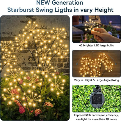 Slyuexu Solar Garden Lights 2 Pack Waterproof Swaying Starburst Light Solar Outdoor Lights for Yard Patio Walkway Pathway Party Wedding Decoration, Unique Gifts for Women, Warm White