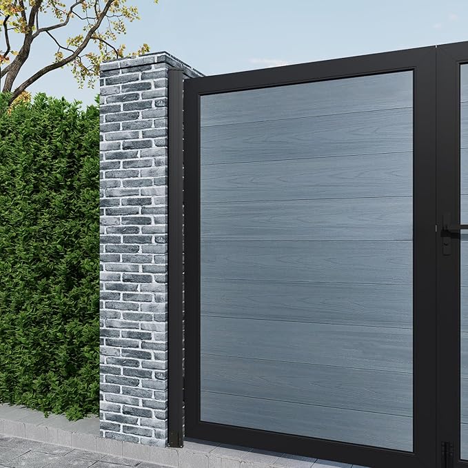 Wood Plastic Privacy Double Fence Gate 6ft(H) x 8ft(W), Metal Frame with Knob Kits, Durable Composite Outdoor Gate,Gray