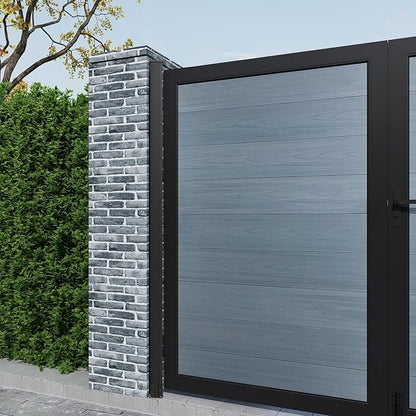 Wood Plastic Privacy Double Fence Gate 6ft(H) x 8ft(W), Metal Frame with Knob Kits, Durable Composite Outdoor Gate,Gray