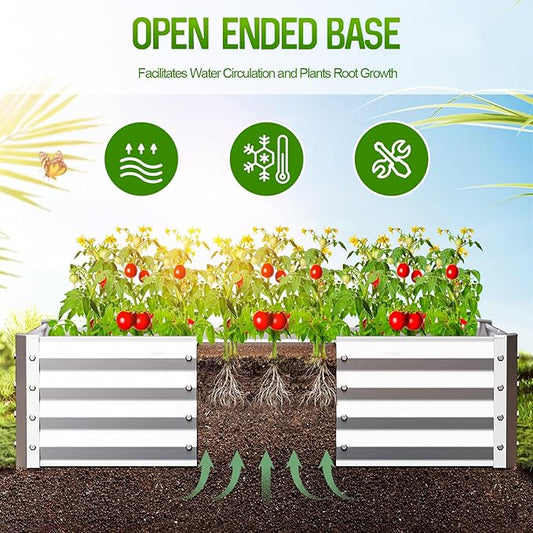 Highpro Galvanized Raised Garden Bed Kit, 4×2×1ft Planter Box for Outdoor Gardening and Planting, Large Bottomless Metal for Vegetables, Herb, Fruits, Flower, Silver