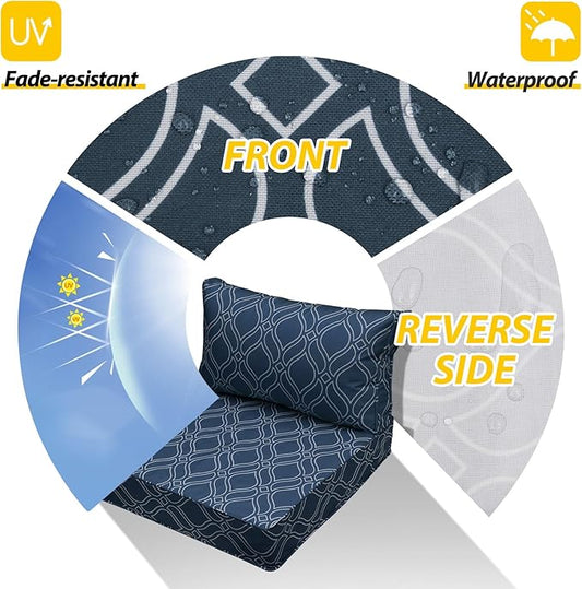 AAAAAcessories Outdoor Seat Cushions for Chairs, Fade-Resistant, Waterproof Patio Furniture Replacement Cushions, 25.5" x 25.5" x 5" + 25.5" x 13.5", Slate Blue Vine Trellis