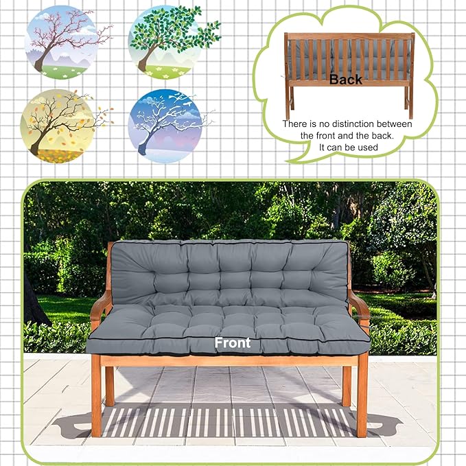 Swing Replacement Cushions with Backrest, 2 or 3 Seater Waterproof Non-Slip Overstuffed Swing Pad, Indoor/Outdoor Bench Cushion for Porch Chair Swing Garden Furniture (Light grey, 40 * 55 in)