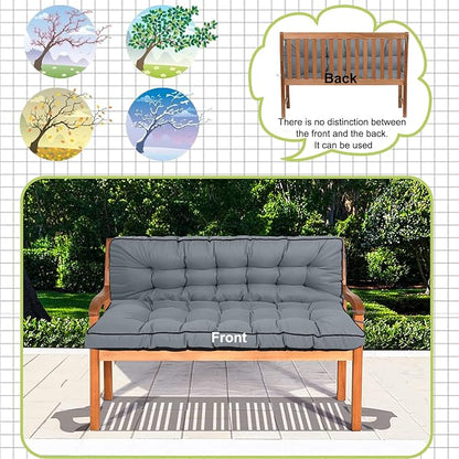 Replacement Cushions with Backrest, 2 or 3 Seater Waterproof Non-Slip Overstuffed Swing Pad, Indoor/Outdoor Bench Cushion for Porch Chair Swing Garden Furniture (Light Grey, 40 * 63 in)