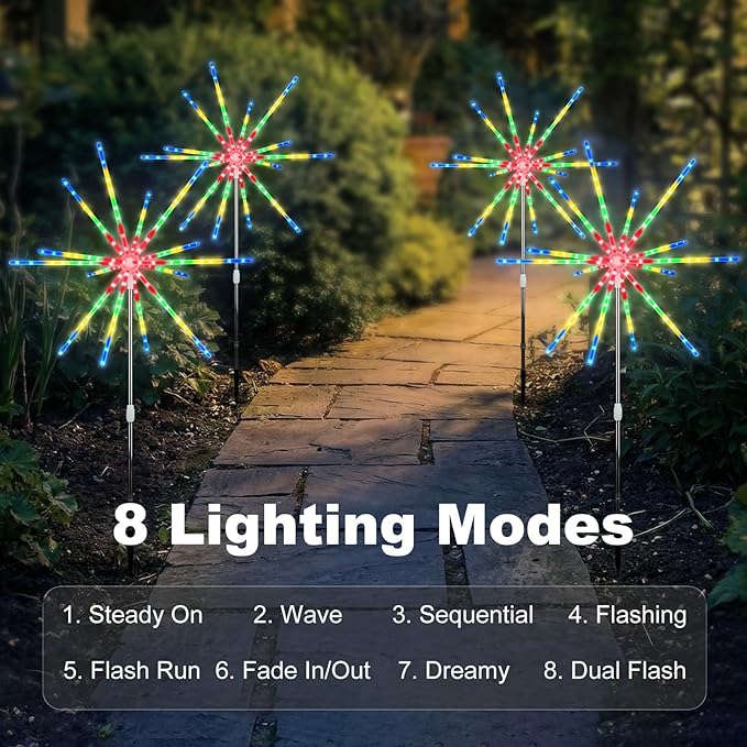 CCILAND 3 Pack Solar Firework Lights Outdoor, 336 LEDs Solar Starburst Garden Lights with Timer 8 Modes, Waterproof Decorative Lights for Yard Patio Walkway Pathway Party Wedding (Multicolor)