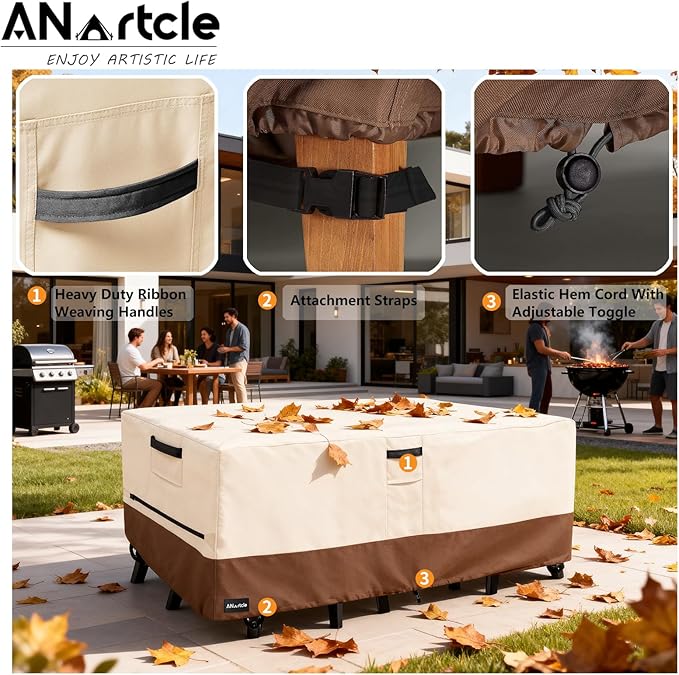 ANartcle Patio Furniture Covers 76L x 54W x 28H inch,600D Waterproof Heavy Duty Outdoor Furniture Covers,Outdoor Wicker Furniture Set with Swivel Patio Chairs General Purpose Furniture Cover,Beige