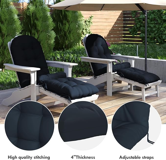 Adirondack Chair Cushion with Ottoman, Folding Adjustable Adirondack Seat Cushions, Waterproof Adirondack Patio Chair Pads for Garden, Deck, or Poolside, Small-Dark Blue-2