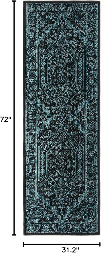 Safavieh Adirondack Collection Runner Rug - 2'6" x 6', Black & Teal, Oriental Medallion Design, Non-Shedding & Easy Care, Ideal for High Traffic Areas in Living Room, Bedroom (ADR108K)