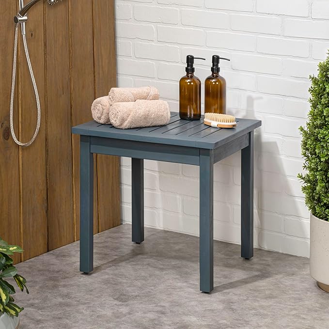JONATHAN Y END6000N Archer 18.9" Modern Classic Square Slatted Solid Acacia Wood Indoor/Outdoor Adirondack Side Table for Patio, Garden, Bathroom, Living Room, Nautical Blue