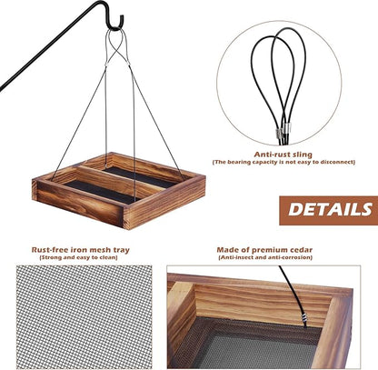 MIXXIDEA Bird Feeder Hanging Tray, Seed Tray Wooden Platform Hummingbird Feeder Hanging Tray Mesh Seed Platform for Garden Yard Outside Decoration Attracting for Wild Birds(Brown-1pk)