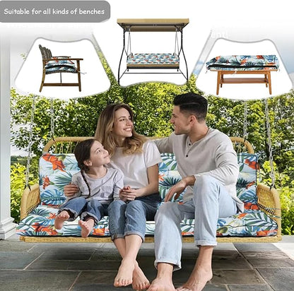 Porch Swing Cushion Three Seat, Waterproof Swing Cushions Replacement with Backrest, Outdoor Garden Furniture Patio 4" Thickened Cushions with Ties (Summer, 40 x 55in)