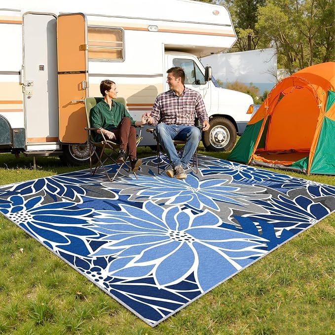 ZonLi Colorful Outdoor Rug 5x8Ft Waterproof Multicolored Indoor Area Rug Washable Outdoor Patio Rugs Tropical Floral Non Slip Outdoor Carpet for Living Room, Pool,Backyard,Deck,Camping