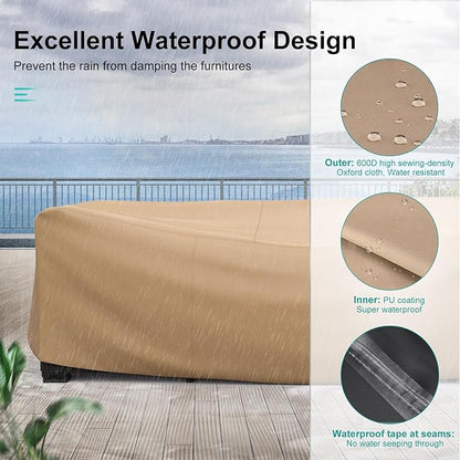 Patio Furniture Set Cover Waterproof, Heavy Duty Furniture Covers for Outdoor Sectional Sofa Set Wicker Rattan Table Chair Rectangular,138"L×86"W×28"H,Brown