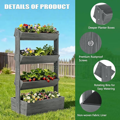 Wooden Vertical Raised Garden Bed, 4 Tier Garden Planters Raised Beds Freestanding Plant Stand Flower Rack Wooden Planter Box for Plants Herbs Flowers Vegetables Outdoor Indoor Gardening